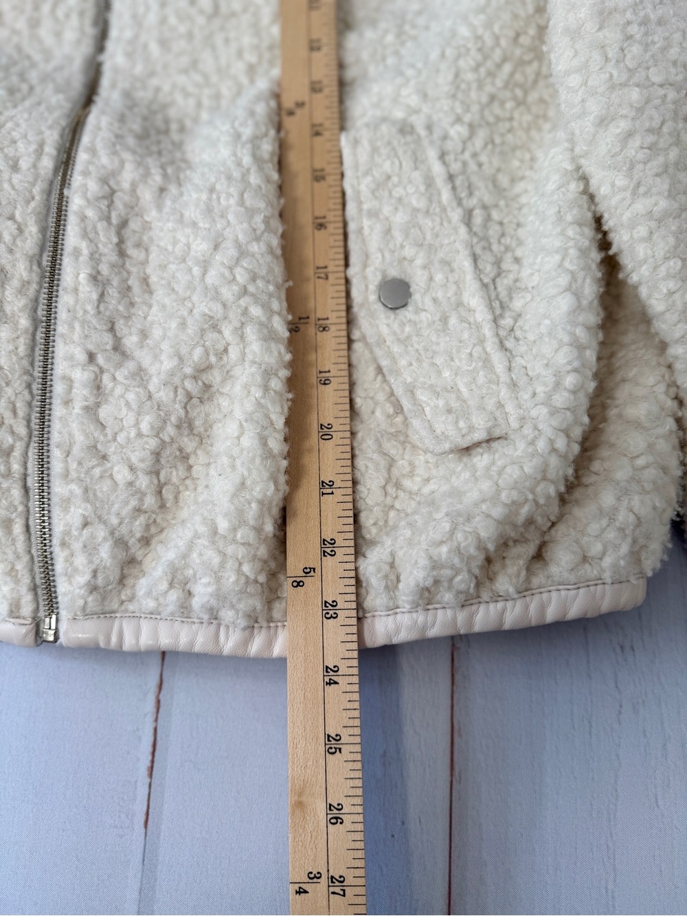 Anthropologie Womens Large Sherpa Jacket Cream Teddy Fleece Cropped Zip Coat - Picture 8 of 14